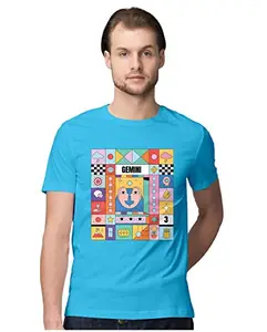 ALLEN BLACK Men's Regular Fit T-Shirt Gemini Colorful Zodiac Sign Horoscope 100% Cotton T-Shirt Sky Blue_GEMCOLZOD-Sky Blue 5XL Men Round_
