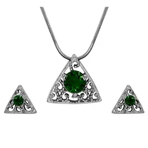 Mahi with Swarovski Elements Green Triangle Beauty Rhodium Plated Pendant Set for Women NL1104143RGre