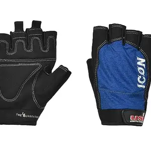 USI UNIVERSAL Gym Gloves, 733IG Icon Fitness Gloves For Men & Women, Workout Powerlifting Gloves, Microfiber, Polyester, Elastane & Foam Construction Weight Lifting Gloves (Large, Blue)