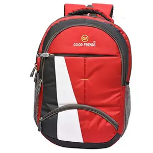 GOOD FRIENDS Canvas Polyester School Bag, College Bag, Laptop Bag for Boys and Girls (Red)