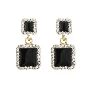 Earrings For Women Gold Tone Crystal Black color Rectangular Shape Stud Drop Earrings For Women and Girls | Crystal Drop Earrings | Earrings for Women and Girls