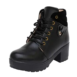 XE Looks 100% Vegan Leather Women's Black Ankle Boots | Stylish Lace-Up Design with Heel | Durable Leather Upper & Cozy Lining | Comfortable & Stylish Boots For Girls & Women UK-8