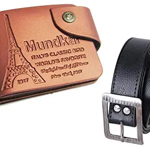 Poland Men's Synthetic and Faux Leather Belt with Wallet Combo (Black)