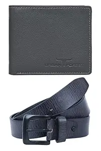 URBAN FOREST Stannis Grey Leather Wallet & Grey Casual Leather Belt Combo Gift Set for Men