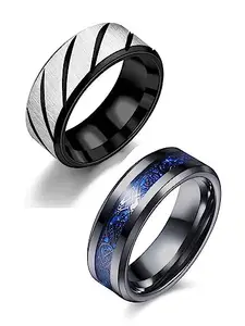 MEENAZ Black Rings for Men Mens couples gents friends unisex Boys Boyfriend heart love Stainless Steel Stylish Valentine gifts proposal Couple band thumb Titanium Silver gold combo Finger Ring 201_17