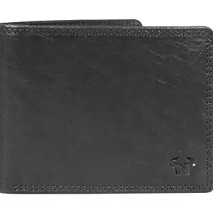 Calfnero Men's Genuine Leather Wallet with Multiple Card Slots and ID Window- Leather Wallet (Black) (Black)
