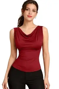TIVANTE Women's Sleeveless Cowl Neck Top Woman || Crop top for Women Stylish Western