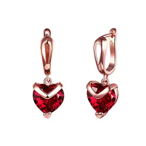 Yellow Chimes Red Heart A5 Grade Crystal 18K Rose Gold Plated Earrings Women, Medium