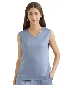 SAADAA V-Neck Tops for Women, Plain, Sleeveless, Regular Fit, Viscose Fabric, Office & Casual Wear in 6+ Colors
