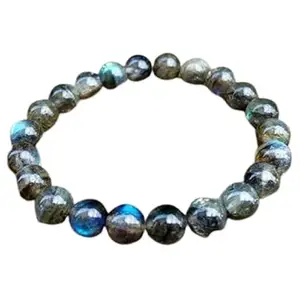 Lady Works Natural Black Gray Labradorite 8mm Round Shape Smooth Cut Beads 8 Inch Stretchable Bracelet For Men & Women. Unisex Bracelet For Healing, Meditation, Prosperity, Gift & Luck|LW_BRST_01231_8.0