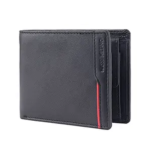 Massi Miliano Genuine Leather RFID Blocking Wallet for Men (Verona Collection) - VER03 (Black & Red)