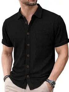 Noble Monk Mens Solid Casual Shirts |Half Sleeve Shirts for Men | Regular Fit Shirt for Man | Stylish Textured Shirt for Men