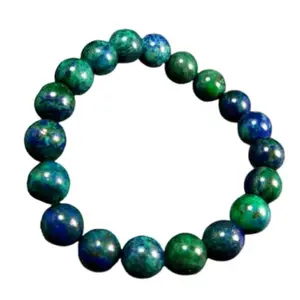 RRJEWELZ Natural Dioptase Chrysocolla Malachite Shattuckite 10mm Round Shape Smooth Cut Beads 7.5 Inch Stretchable Bracelet For Men & Women. Unisex Bracelet For Healing, Meditation & Luck|STBR_RR_11158_7.5