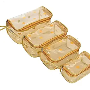 ADJD 4 Gold Bag Set Travelling Cosmetic Pouch Toiletry Bag Transparent Multipurpose Makeup Cosmetics Travelling Pouch, Makeup kit (Set of 4 Golden Bag)