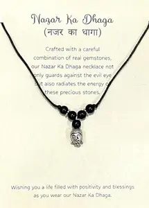 Nazar Ka Kala Dhaga with Black Agate Gem Stone and charm buddha pendent - Universal Protective Sulemani Hakik Talisman Necklace for All Ages (Style 12)