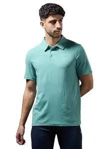 TECHNOSPORT Men's Solid Slim Fit Polo Collar T-Shirt COTFLEX Half Sleeve Button Polyester for Gym Running Workout UPF50+ Anti Odour