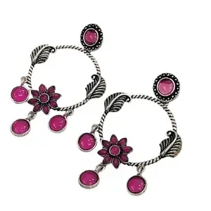 The Aude Fashion Oxidised Glow Floral Chandbali Earring (Pink)