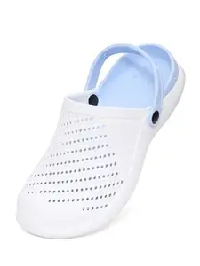 TOE CANDY Men's Super Stylish Clogs || Sandals with Adjustable Back Strap for Men Slip-On Clog's Sandal (White_Sky Blue-8)
