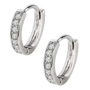 Peora American Diamond Studded Silver Plated Hoop Earring Fashion Stylish Jewellry Gift For Girls & Women (PX8E128)