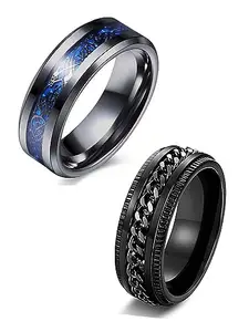 Amaal Rings for Men Combo Boyfriend gents friends girls Blue gold Silver Ring for Boys 2 Stainless Steel finger Rings Stylish Valentine Gifts Thumb band black ring for men mens ring Fashion AM263_17
