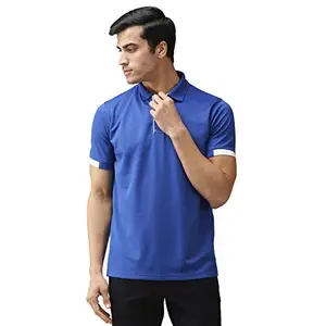 EPPE Men's Polo Neck Short Sleeve Dryfit Micropolyester Active Performance Tshirt (Blue-White, X-Large)