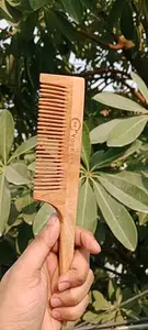 YOGKART Comb, Tail Comb Handle, 100% Neem Wood Gift Pack, Hand Made with Design (Brown)