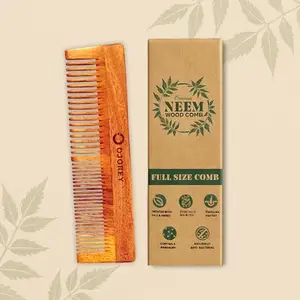 OJO REY Kacchi Neem Wooden Comb, Soaked in 14 Herbs & Neem Oil – Anti-Static, Frizz Control, Hair Growth & Shine | Suitable for All Hair Types (Dual Teeth Comb)