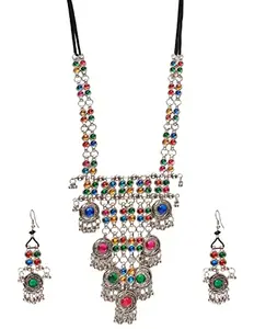 Total Fashion Latest Boho Trible Silver Oxidised Chain Pendant Necklace Jewellery Set Women for Girls