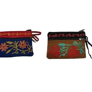 A.G. International Kashmiri Wallets, Kashmiri Hand Embroided Handbag Pouch Combo for Women