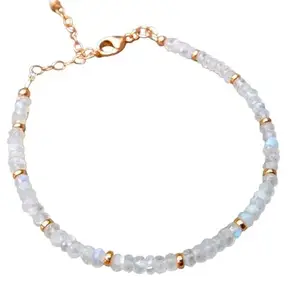 LKBEADS Rose Gold Plated Bracelet with White Faceted Rainbow Moonstone Beads – Rondelle 3-3.5mm – 7 inch Adjustable – For Men & Women|LK_STACK_05665