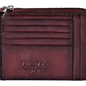 eske Alanis - Handcrafted Unisex Genuine Leather Card Case - 8 Card Slots - Cards & Bills Holder (Wine Hand-Stitched)
