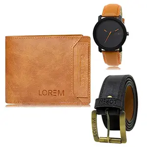 LOREM Watch-Artificial Leather Belt & Wallet Combo for Men (Fz-Lr20-Wl06-Bl01)