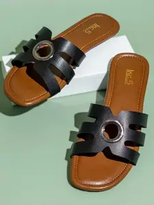 Inc.5 Women Black Embellished Open Toe Flats