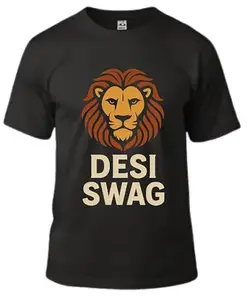 Desi Swag Lion Graphic Cotton T-Shirt, Unisex, Black (in, Numeric, 46)