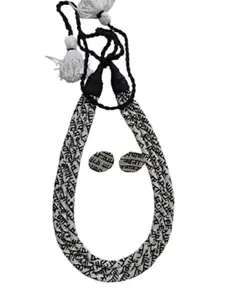 Handmade Multilayered Fabric Necklace Set | Light Weight Jewellery Set For Women | Adjustable Length. (White n Black)