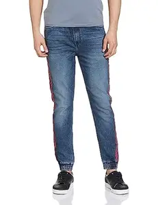 The Indian Garage Co Men Slim Fit Solid Mid-Rise Stretchable Denim Joggers
