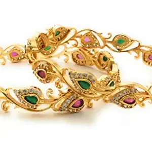 Sasitrends Traditional Micro Gold Plated AD American Diamond Stone Studded Bangles for Women and Girls