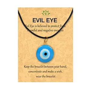 Crystu Blue Turkish Evil Eye Pendant | Black Thread Evil Eye Pendant Necklace for Women Men Lucky Protection, Size 30 mm Approx