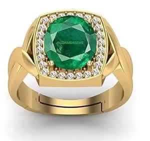 DAURAYA GEMS 15.25 Ratti 14.90 Carat Natural Emerald Ring (Natural Panna/Panna Stone Gold Ring) Original AAA Quality Gemstone Adjustable Ring Astrological Purpose for Men Women by Lab Certified