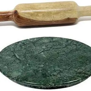 Wooden Palm Wooden Palm Green Marble Chakla/Roti Maker/Chapati Maker/Rolling pin with belan/Chakla with Belan Green Marble (Green, 9 inch x 9 inch x 1.4 inch)