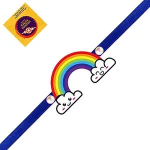 Swastikart - Unicorn Rainbow - Auspicious Wonderful Rainbow Wooden MDF Rakhi for Veera Brother with Greeting Card, Roli & Chawal