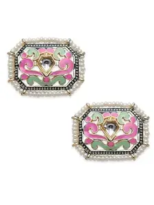 OOMPH Jewellery Pink Meenakari Enamel Stud Earrings - Rectangle Indo-Western Design for Women & Girls Stylish Latest (EHC222_Z1)- For Women & Girls Stylish Latest