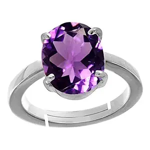 ANUJ SALES 2.25 Ratti Amethyst Silver Plated Ring Katela Ring Original Certified Natural Amethyst Stone Ring Astrological Birthstone Adjustable Ring Size 16-24 for Men and