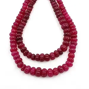 Zoya Gems & Jewellery Natural Red Quartz Melon Beads, 8-13 MM Beads, Carving Melon Beads, 1 Strand 19" Long Jewelry Beads Necklace for Girls & Women