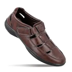 WALKAROO Men's Stylish Roman Sandals Hook & Loop with Velcro Strap for Formal and Casual Footwear - WF6269 Brown