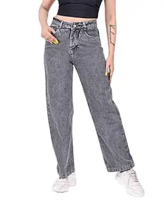 High Waist Wide Leg Straight fit Jeans, Straight Fit, Blue (in, Numeric, 28, Regular, GRL_Gry)