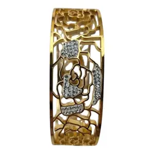 Bramhani Premium Floral Cutwork Gold-Tone Cuff Bracelet with AD Accents | Anti-Tarnish, Hypoallergenic Designer Jewellery for Women & Girls