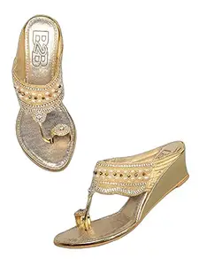 WalkTrendy Womens Synthetic Gold Sandals With Heels - 2 UK (Wtwhs312_Gold_35)