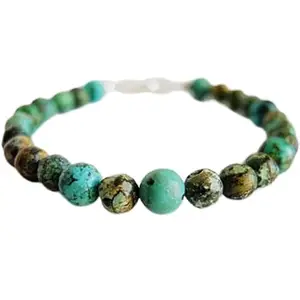 LKBEADS African Turquoise Bracelet with Silver Plated Clasp – 8mm Round Beads – Smooth Cut – 7 inch – Healing, Fashion, Gift, Spiritual, Yoga|LK_STACK_00070
