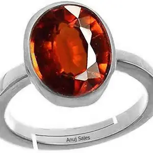 Anuj Sales Certified Unheated Untreated 3.25 Ratti 2.25 Carat Hessonite Garnet Gomed Stone Siloni Silver Adjustable Ring Loose Gemstone for Man and Woman